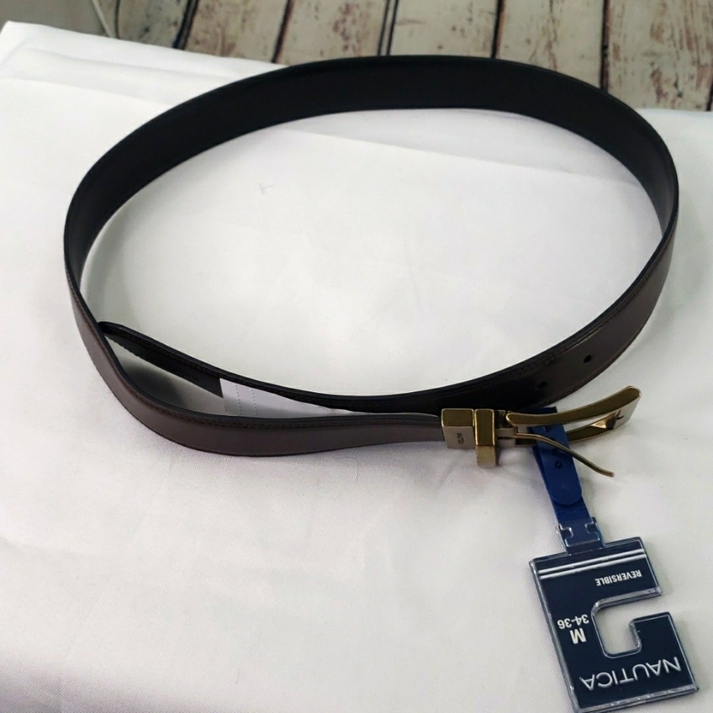Nautica Gold Buckle Reversible Black Brown Belt